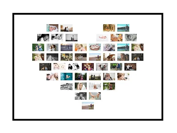 Hjertecollage plakat med egne billeder — unik guldbryllupsgave
