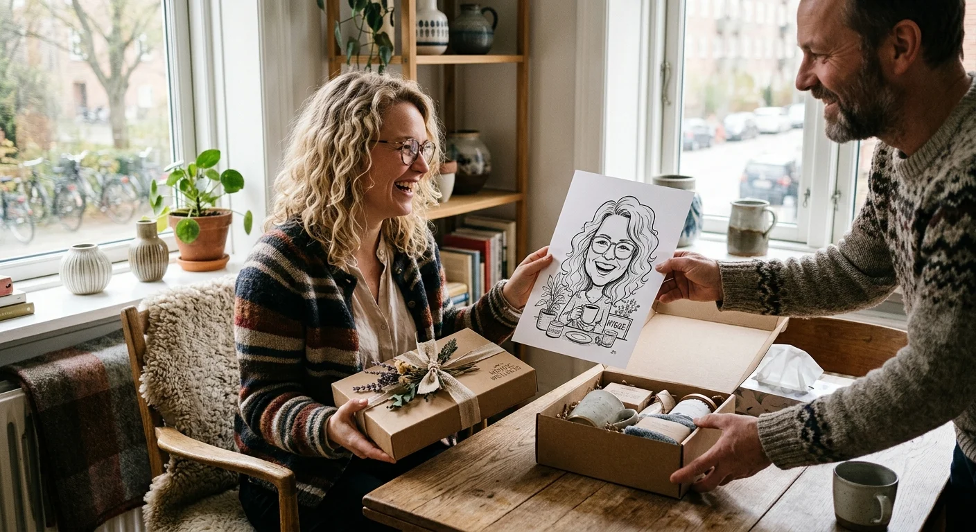 Personlige gaver til hende — wellness gaveæsker, karikaturtegninger og hudpleje