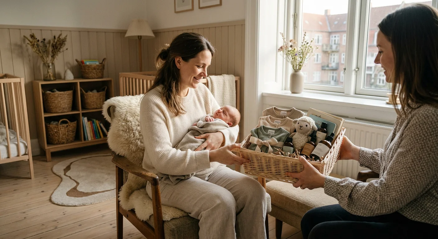 Barselsgave til mor — forkælelsespakke, ammepude og personlig plakat som meningsfulde gaver