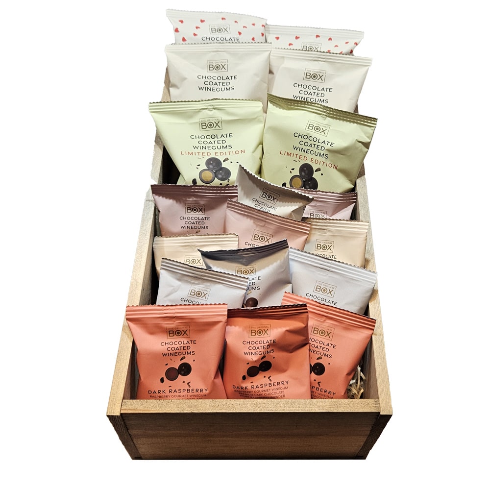 Gaveæske: Luksus Vingummi med Chokolade fra BOX The Original — bryllupsgave fra Smagfuld Danmark