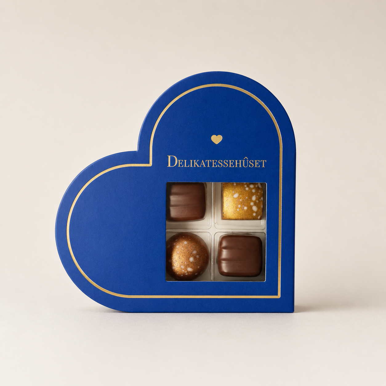 Blå Hjerte, Gaveæske med 4 chokolader — Gaestus